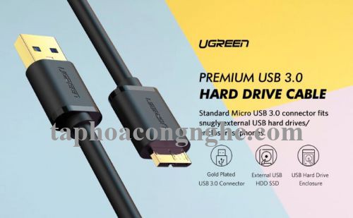 Ugreen 10840 0.5M màu Đen Cáp USB 3.0 sang MICRO USB 3.0 cho ổ cứng US130 30010840